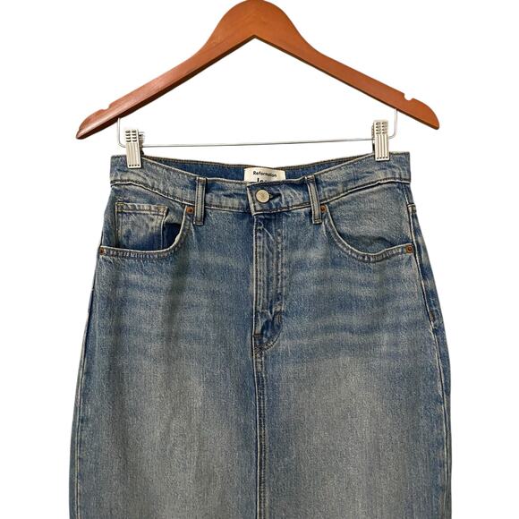 Reformation Daria Denim Maxi Skirt US 29 Blue Ultra High Rise Back Slit Boho - Picture 8 of 15